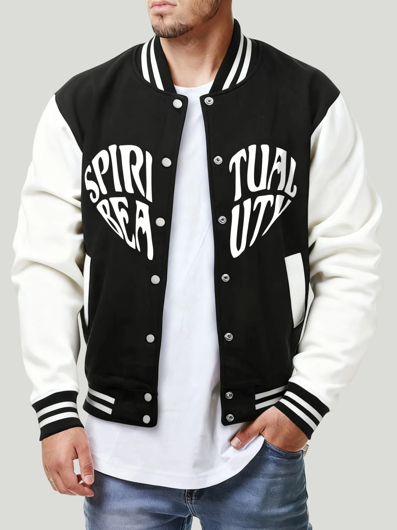 

Spiritual Beautl Print Baseball Jersey Men Personality Cartoons Jacket Fashion Fleece American Top Hip Hop Warm Streetwear
