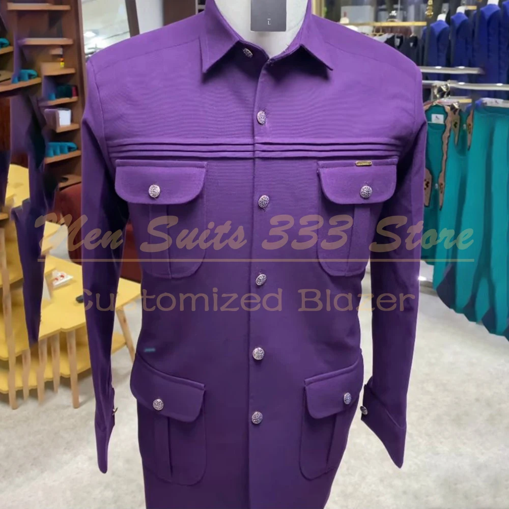 

Customzied Purple Men's Suits High Quality Single Breasted Stand Lapel Slim Fit 2 Piece Jacket Pants Sets Customzied Clothing