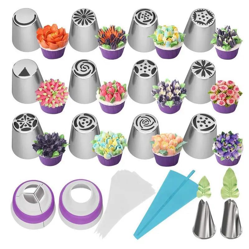 

Cupcake Icing Piping Kit 27pcs Piping Bag Tips Cake Piping Tools Reusable Piping Bags With Pastry Bag Cake Decorating Tips