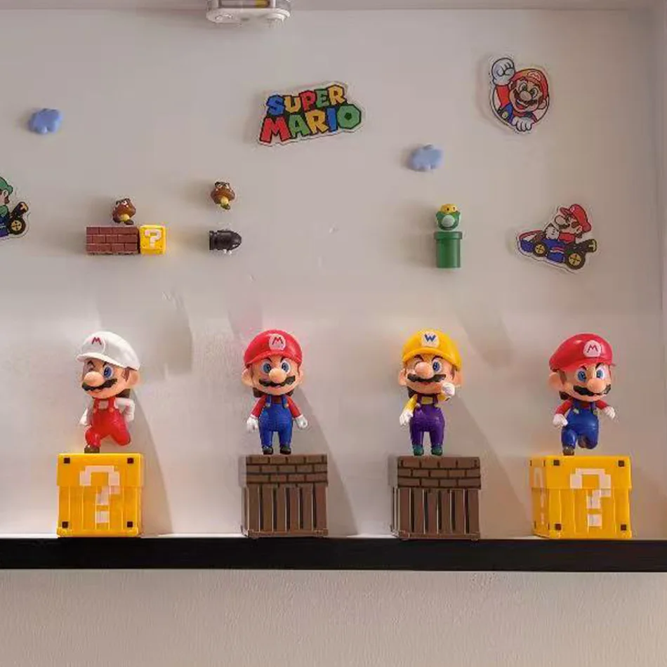 

Набор фигурок Super Mario Bros, 4 стиля: Марио, Варио, ПВХ-фигурки с элементами игровой сцены для коллекции фанатов