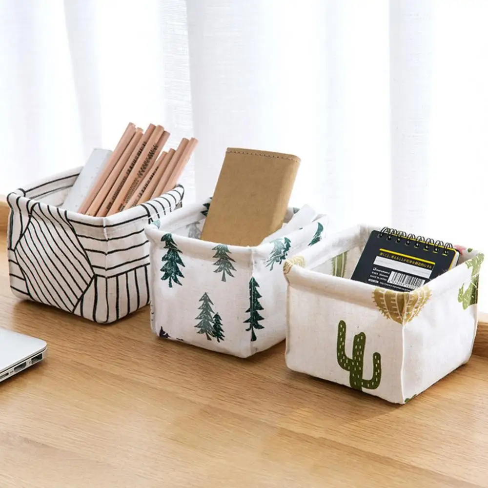 Desktop Storage Basket Tree Stripe Cactus Home Desktop Box Sundries Organizer Foldable Storage Basket Cosmetic Organizer