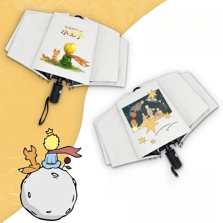 

Auatic Folding Umbrella Cartoon Prince Fairy T Sunade Rainproof Bla Glue Coating Cact Travel Umbrella