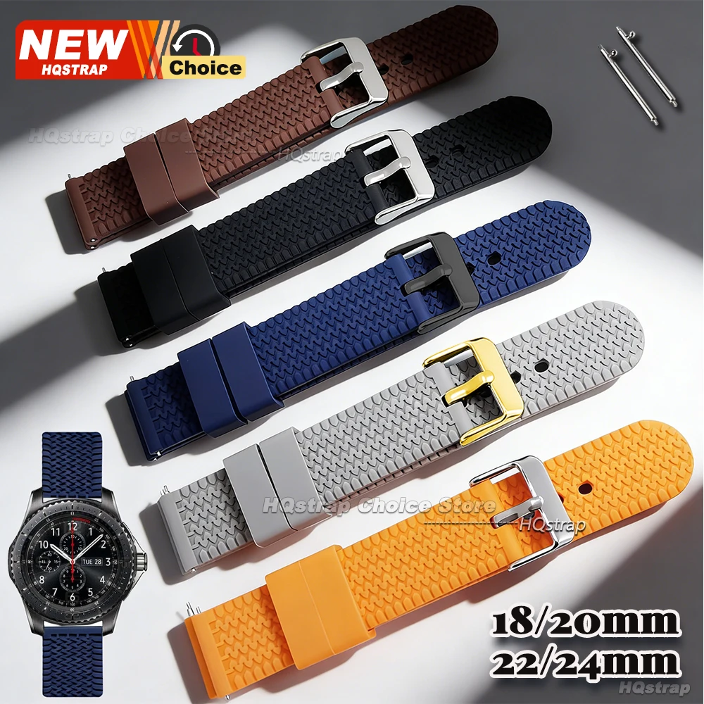 Reifenprofil-Silikon-Uhrenarmband 18mm 20mm 22mm 24mm Wasserdichtes Armband für Seiko Armband für Rolex Gold Schwarz Verschluss Uhrenarmband