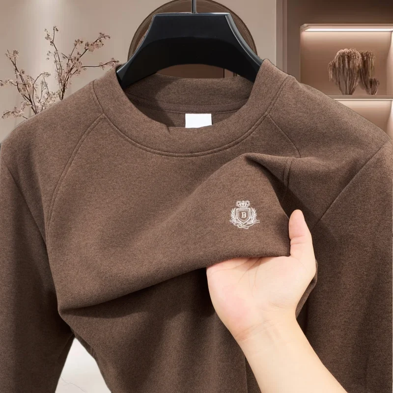 High quality brand autumn winter new double-sided velvet warm long sleeved men's designer original crown embroidery long sleeved