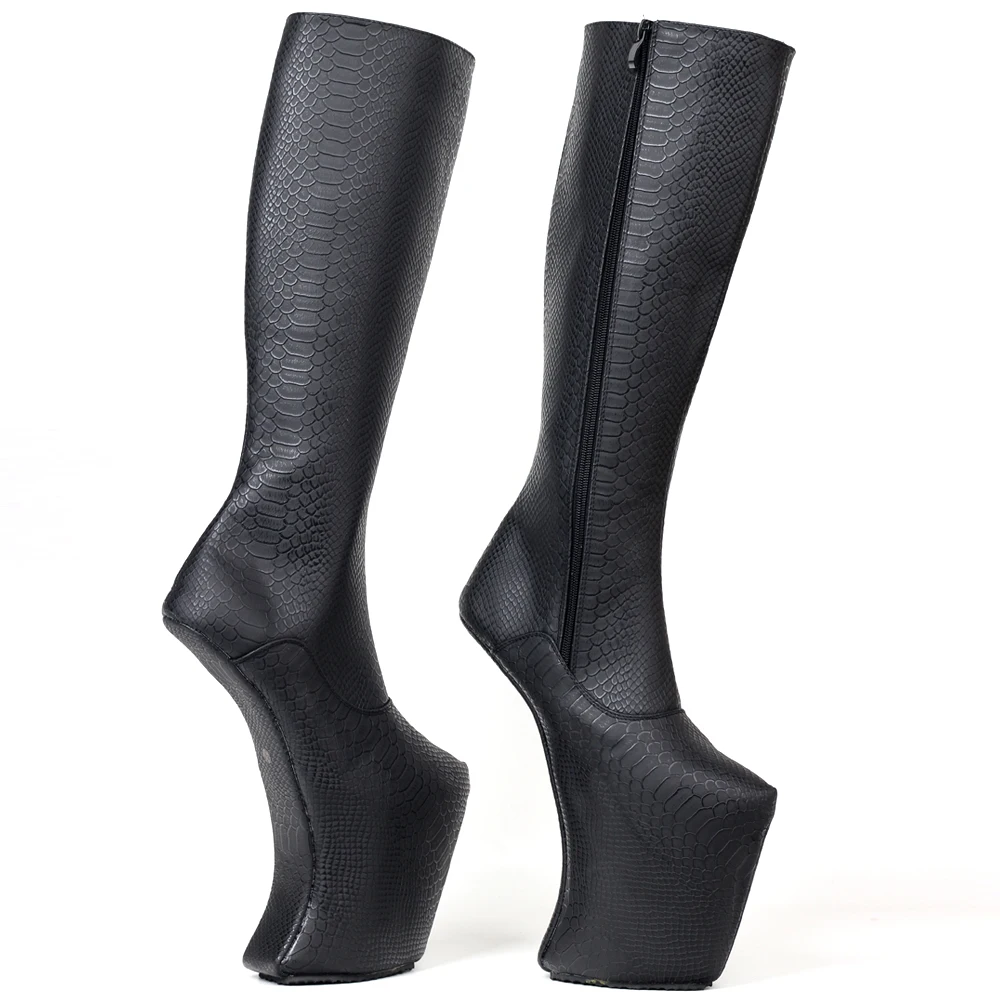 25CM Hoef Heelless Vrouwen Knie Hoge Laarzen, Fetish Platform Botas, Mannen Cross Dressing Snake Patroon Cosplay Schoenen, Zwart, Aangepaste Kleur