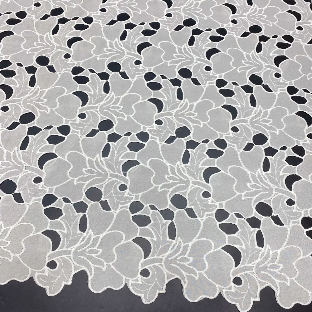 Chiffon Cloth Hollow Embroidery Lace Fabric for Fashionable Women Dress Making Designer Fabric By The Yard view 3