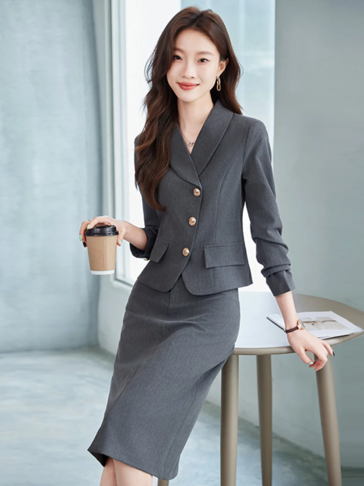 

Professional Short Tailored Suit Set Women's Autumn Fashion Waist-Cinching Bodycon Skirt Two-Piece Ensemble Elegant Ladylike ...