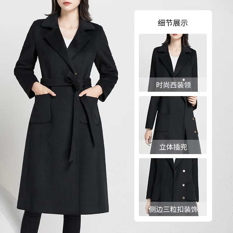 

Autumn and winter new woolen coat women's long high-end sense slim-fitting commuter professional cashmere coat front desktooling