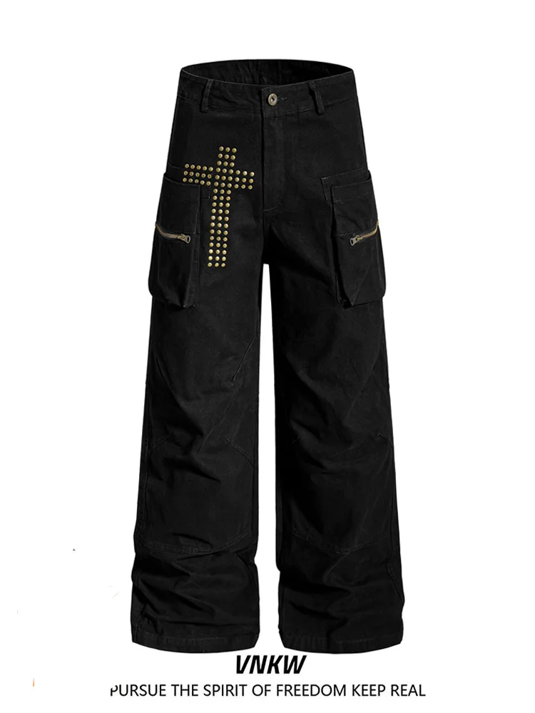 

Прямые рабочие брюки Cleanfit в американском стиле ретро, мужские свободные повседневные брюки с широкими штанинами и длинные брюки на молнии