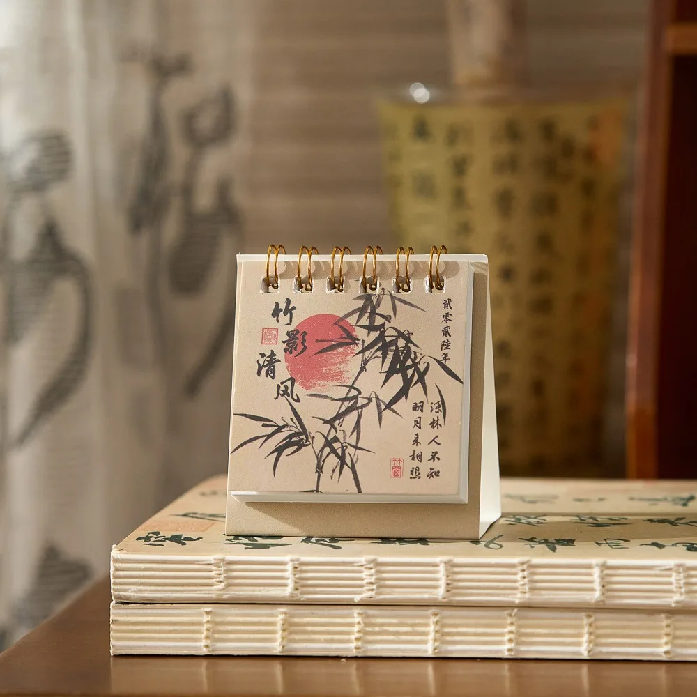 

Month Date Display 2026 Mini Desk Calendar Chinese Style Ink Wash Painting Monthly Planner Date Planner Coil Binding