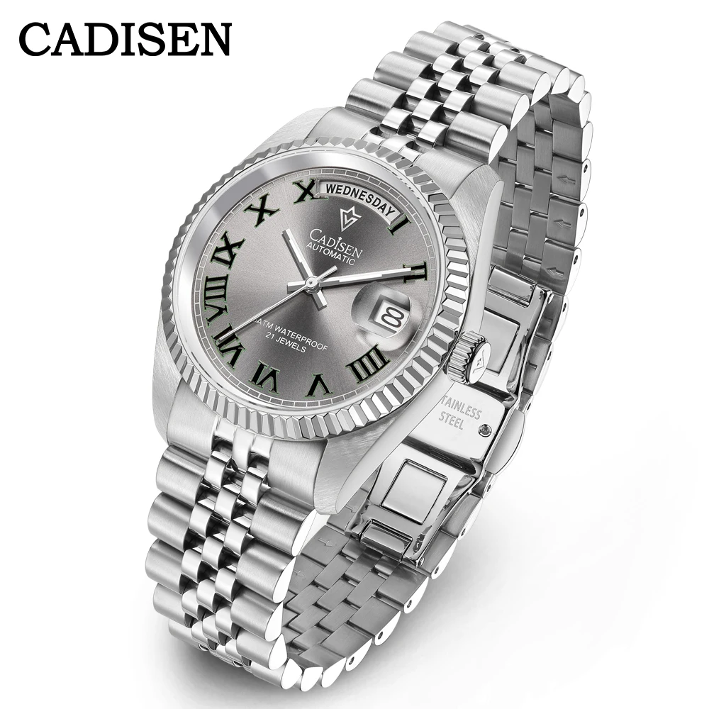 CADISEN 38MM Men\'s Automatic Mechanical Watch Japan MIYOT Movt AR Sapphire Glass Water Resistant Stainless Steel Reloj Hombre