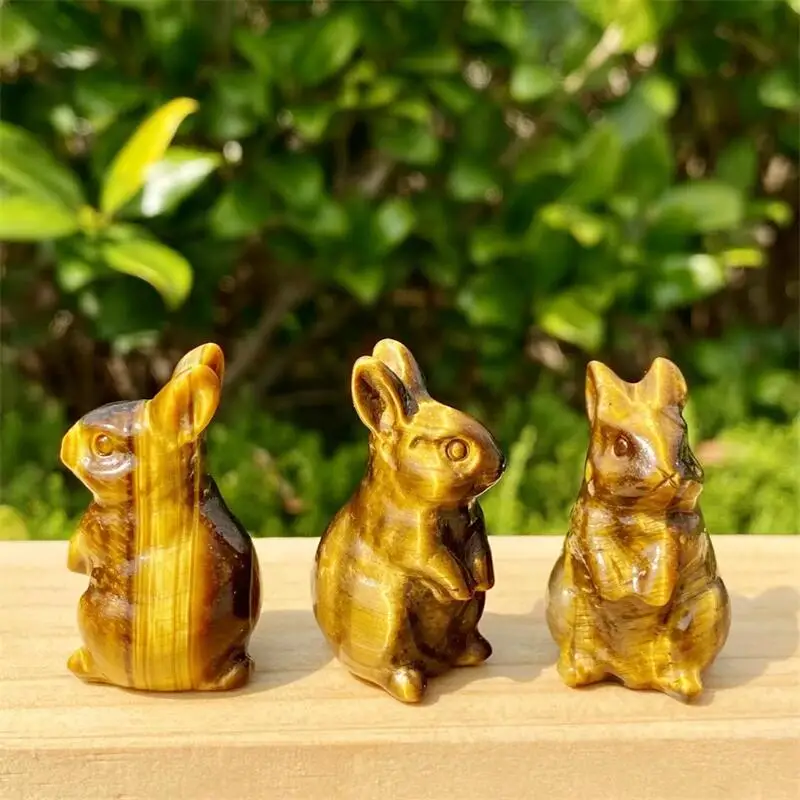 Natural Yellow Tiger Eye Stone Rabbit Animal Carving Quartz Healing Crystal Stone Cute Birthday Present Home Decoration 1PCS