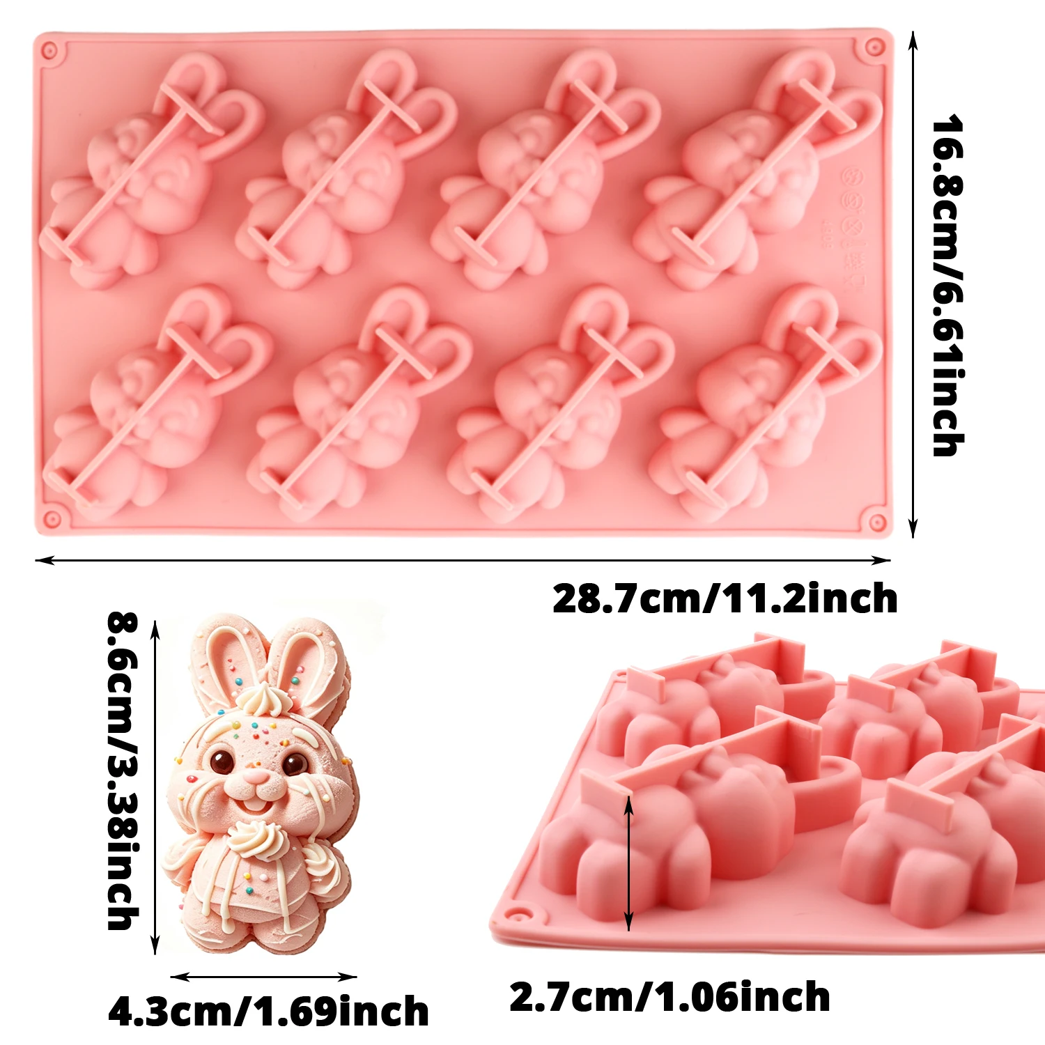 Cute Rabbit Silicone Baking Mold, Non-Stick and Easy to Demold, Food-Grade Silicone, 8-Cavity Capacity, Can Make Cupcakes, Chocolate, Cake Decorations, and Other Baked Goods, DIY for Beginners, Baking Gifts, Home Bakin