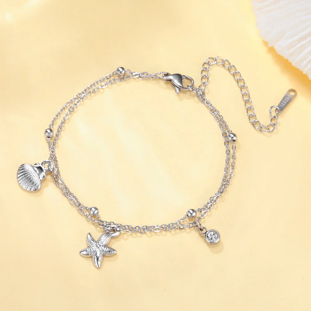 COOLTIME Starfish Seashell Bracelets for Women Stainless Steel Fashion Summer Beach Jewelry Bracelet Accessories for Ocean Lover