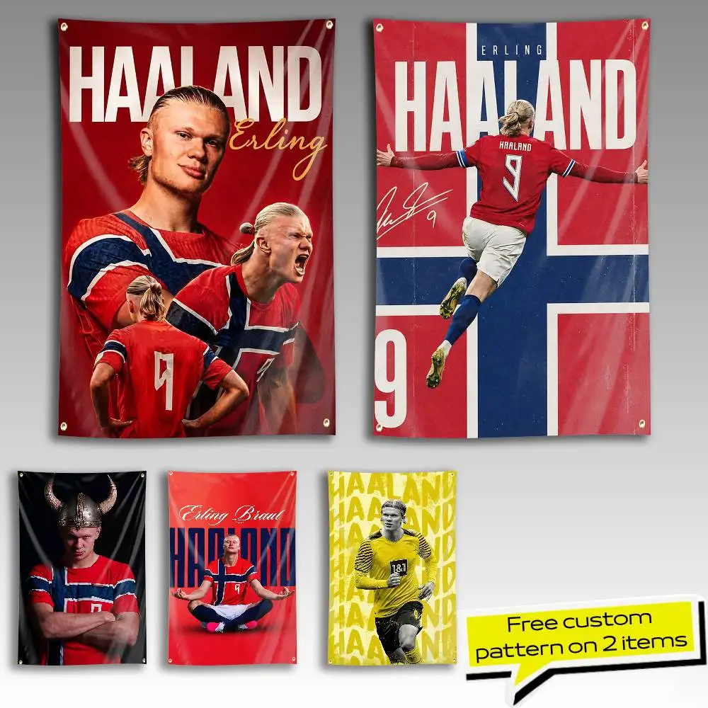 Norwegian E-Erling Haaland-NO9 Flag Tapestry Banner for Bedroom Living Room Outdoor Camping Custom Supported