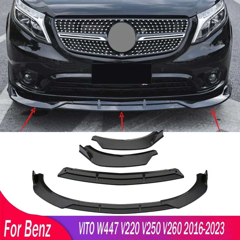 For Mercedes Benz VITO W447 V220 V250 V260 2016-2023 3Pcs Car Front Bumper Lip Diffuser Spoiler Splitters Body Kits