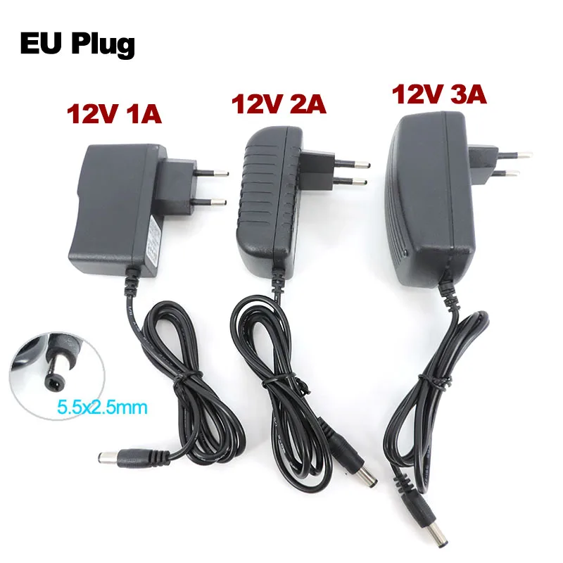 EU Plug AC 110-220V to Transformer DC 12V 1A 2A 3A 1000ma 2000ma 3000ma Power Supply Charger European travel Adapter 5.5x2.5mm v