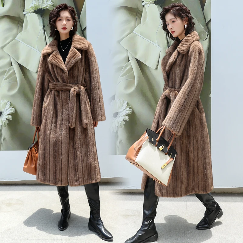 Manteau Long en fausse fourrure de luxe haut de gamme, vêtements chauds d'hiver pour femmes, veste en fourrure à manches longues, manteau Long Chic en Faux vison