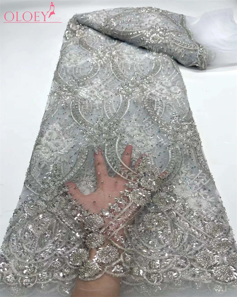 2023 moda elegante ricamo francese tessuto di pizzo con perline africano nigeriano con tessuto di paillettes per abito da sposa