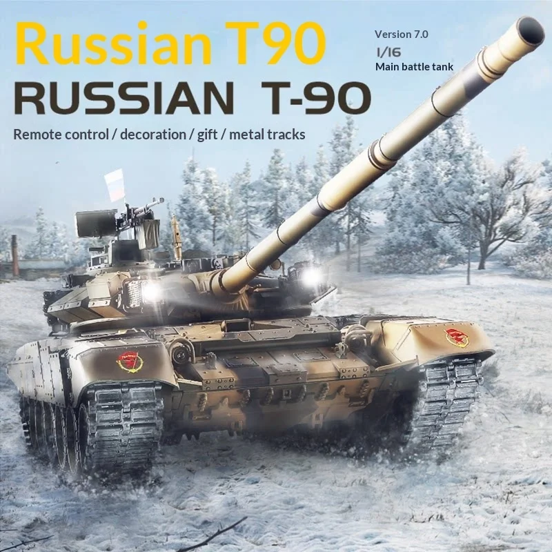 Heng Long Remote Control Russian T90 Main Battle Tank 1/16 7.0 Metal Tracks Electric Off Road Military Toy With Shooting Feature