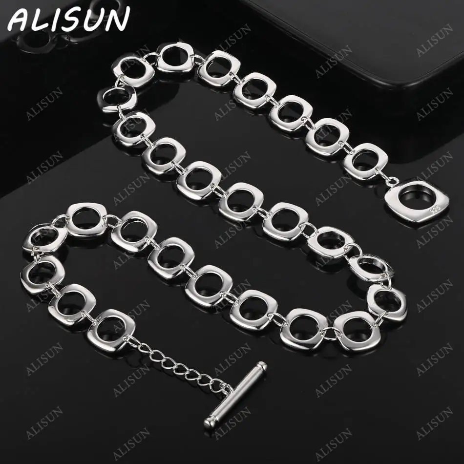 

ALISUN 925 Sterling Silver 50cm Square Necklace For Women Men Anniversary Gift Popular Wild Fashion Romantic Jewelry