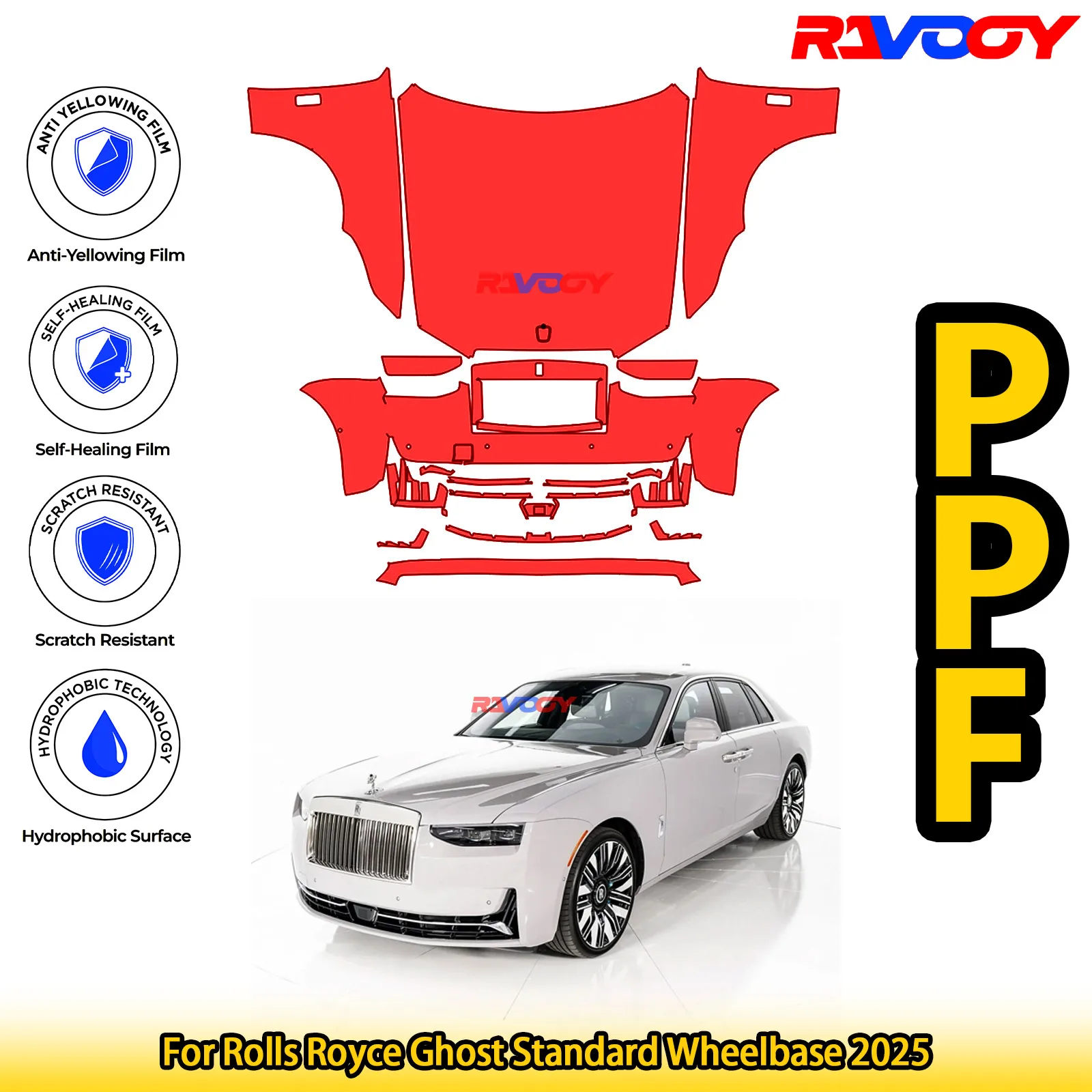 

For Rolls Royce Ghost Standard Wheelbase 2025 Glossy Matte Black Precut front PPF Kit Paint Protection Film