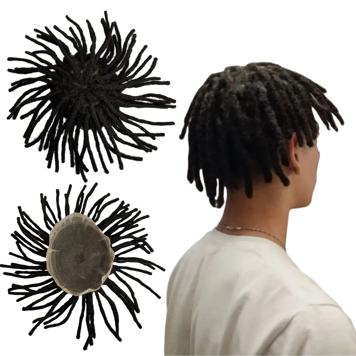 

Замена бразильских натуральных человеческих волос # 1b Натуральный черный 9-дюймовый дреды 8x10 Полный кружевной парик для чернокожих мужчин