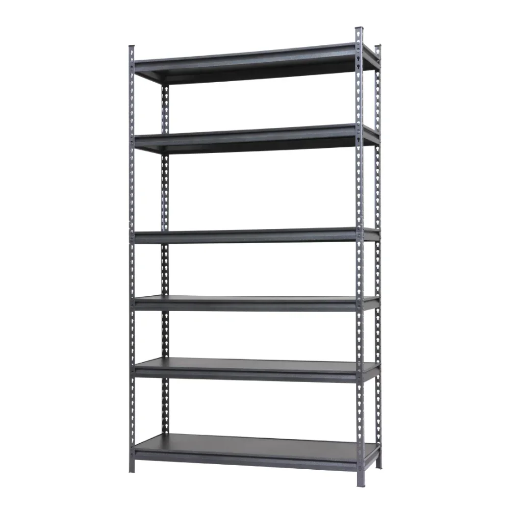 6-Shelf Boltless Rack with Wood Decking, Textured Gray, 600lbs Per Shelf,48.00 X 18.00 X 86.00 Inches