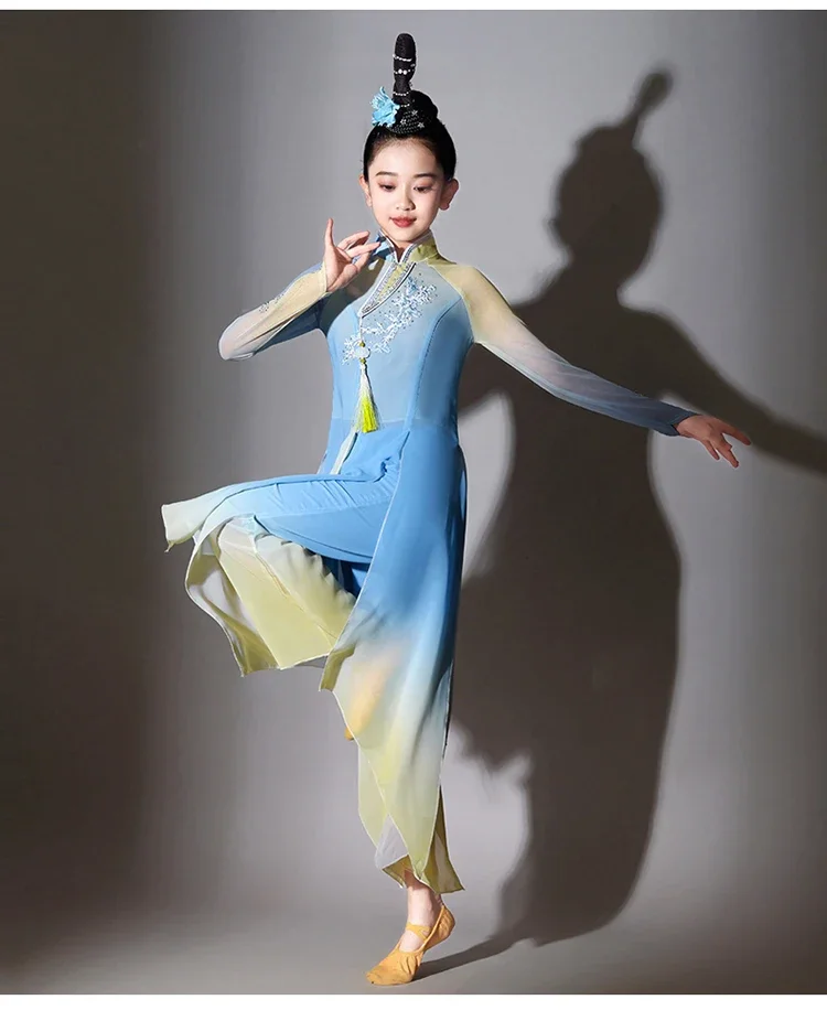 Chinese Stijl Volksdans Klassieke Yangko Kleding Prestaties Kostuums Meisjes Oefenkleding Kinderen Elegante Fan Dans