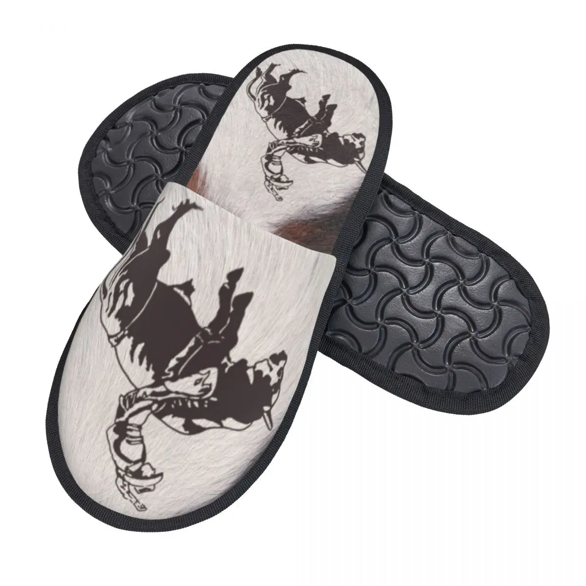 Custom Western Cowboy Rodeo Bull Riding Cowhide Memory Foam Slippers Women Soft Warm Cow Texture House Slippers