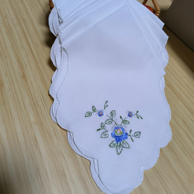 4 قطعة القطن الخبز القماش/الكتان التطريز المناديل الأبيض منديل 43x43 سنتيمتر فراشة الخبز غطاء القماش منشفة شاي #6