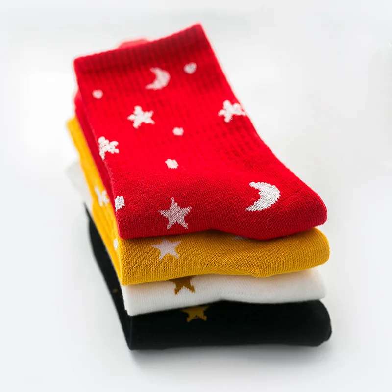 Japanese Korean Harajuku Silver Silk Woman Socks with Star Moon Cartoon Funny Socks Women Casual Kawaii Calcetines 31802