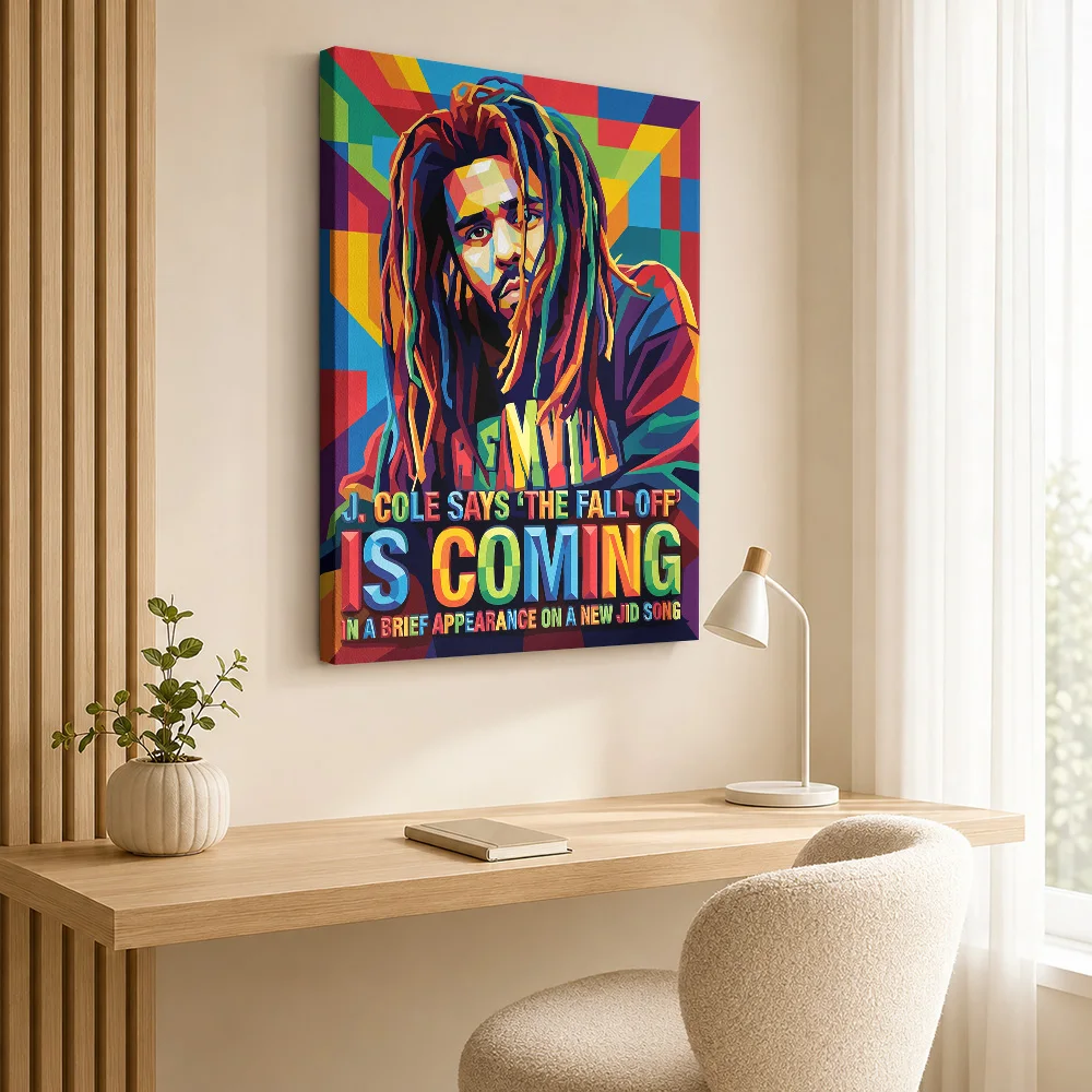 J Cole Fall Off Announcement Canvas Poster Personalized Photo Geometric Color Blocking Wall Art For Bedroom Listening Corner
