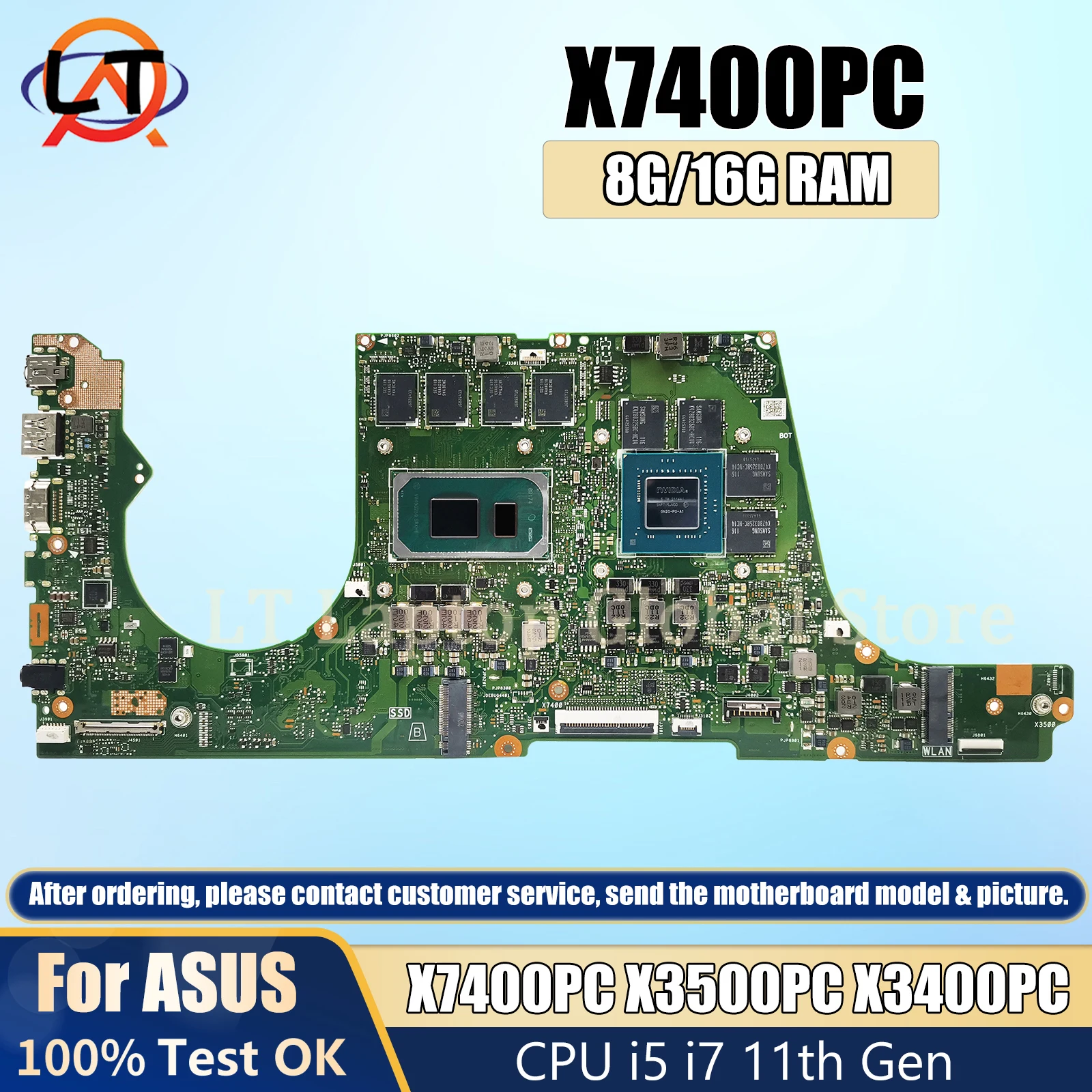 Laptop mainboard X7400PC for ASUS X7400P X3500PC X3400PC X3500PA X3500PH X3400PH pc motherboard with cpu I5 I7 11th 8G/16G