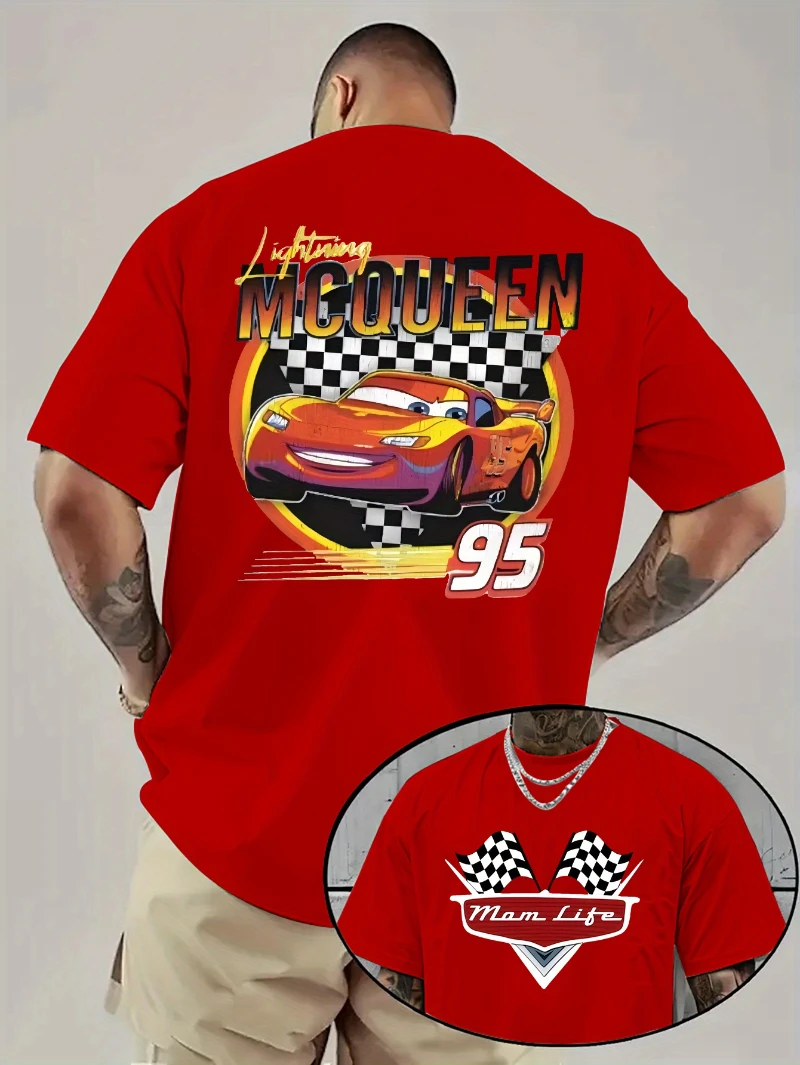 

Футболка Disney в стиле ретро с молнией McQueen Racing Theme Series, мужская повседневная футболка с короткими рукавами и круглым вырезом, повседневный удобный топ