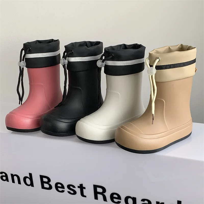 Children's Rain Boots with Drawstring Cuffs—Outdoor School Shoes, Casual Water Play Shoes, Non-Slip Mid-Calf Family Rain Boots