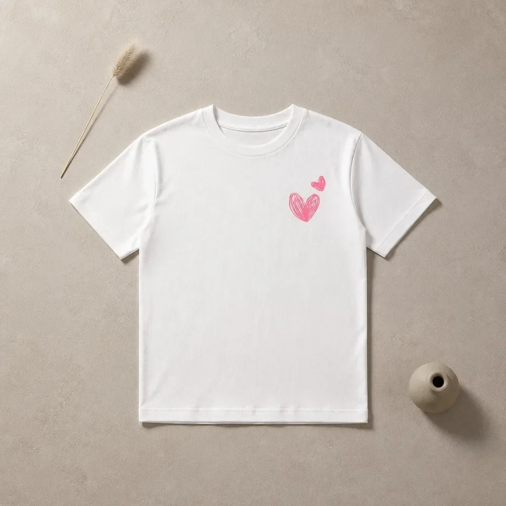 Men's Love and Fashion with A Pink Heart Motif Graphic T-Shirt - Short Sleeve Crew Neck Regular Fit Casual Wear | Soft & Breathable Fabric, Durable Print, Everyday Comfort, Machine Washable, Casual and Charming Everyday Spring and Summer Wear Display