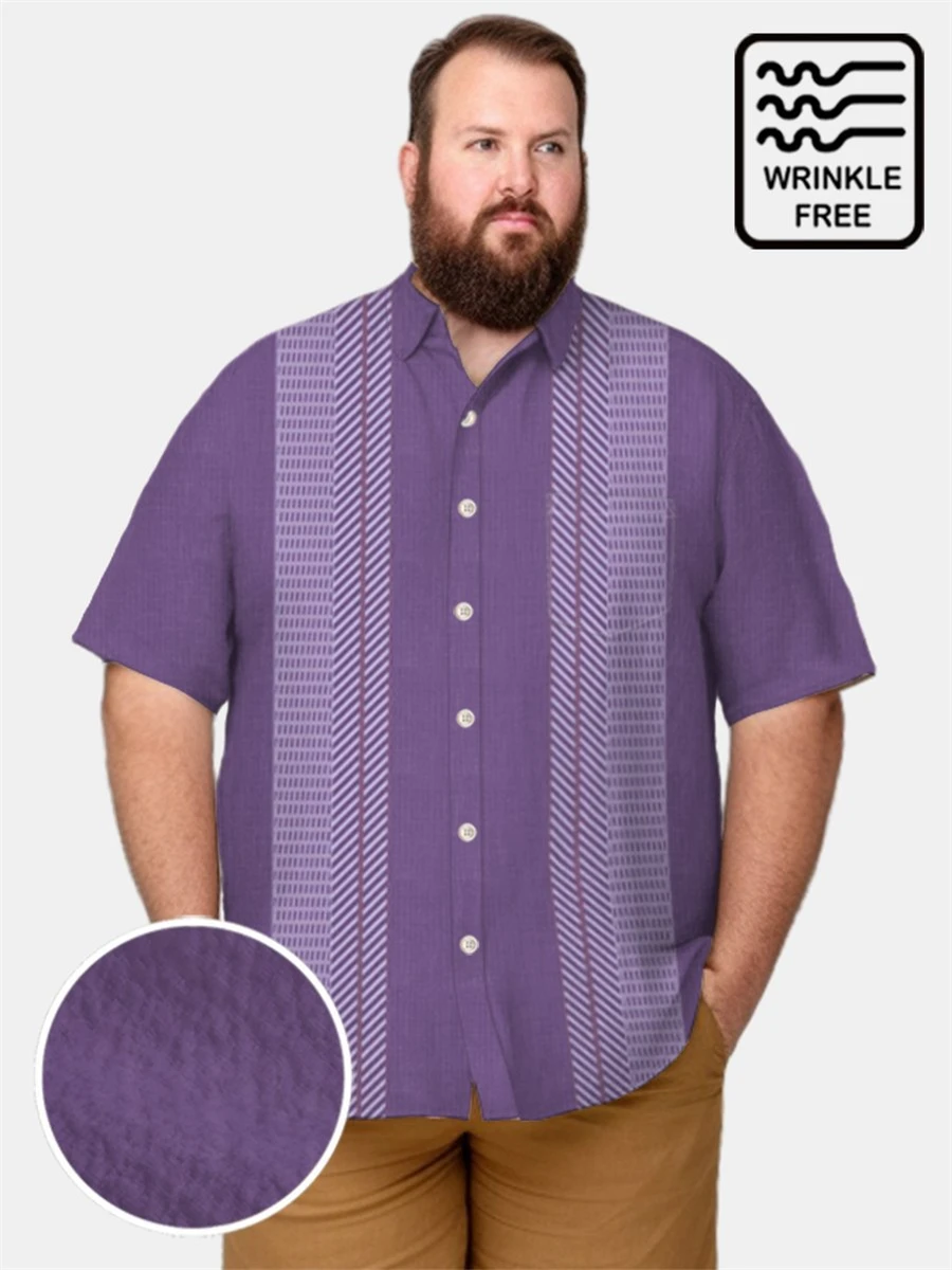 Summer Purple Striped Print Tops Vintage Clothes Men's Hawaiian Breathable Short Sleeve Shirts