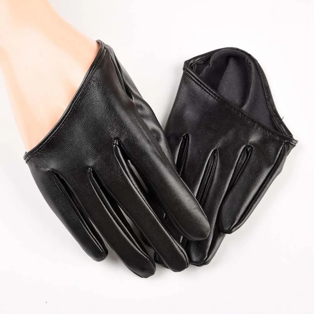 Cool sin espalda medio negro guantes de cuero corto medio palma cyberpunk gótico monja cos accesorios de baile