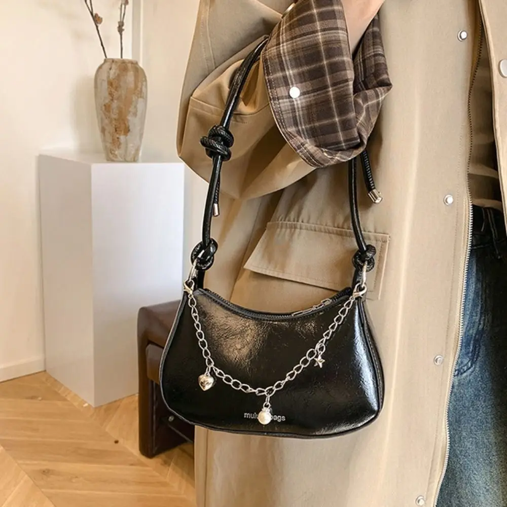 

Temperament Vintage Half Moon Underarm Bag Classic Elegant Silver Tote Bag Minimalist Solid Color Y2K Shoulder Bag Daily