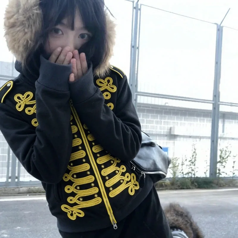 Vintage Hoodie Gold Thread Embroidery Decoration Loose And Comfortable Sweatshirt Gothic Street Punk Fashion Men's Women's Top
