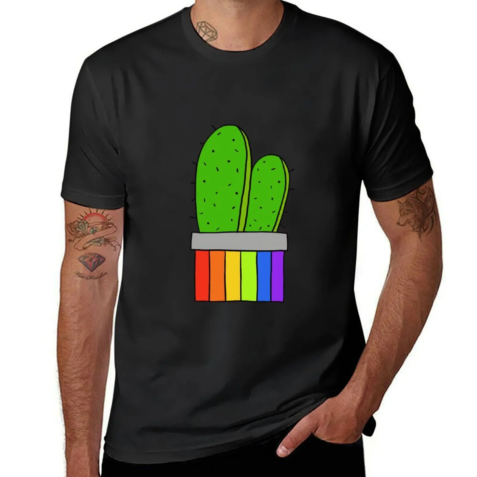 Cute Cactus Design #3: Rainbow Pot Cacti T-Shirt kawaii clothes korean fashion mens graphic t-shirts