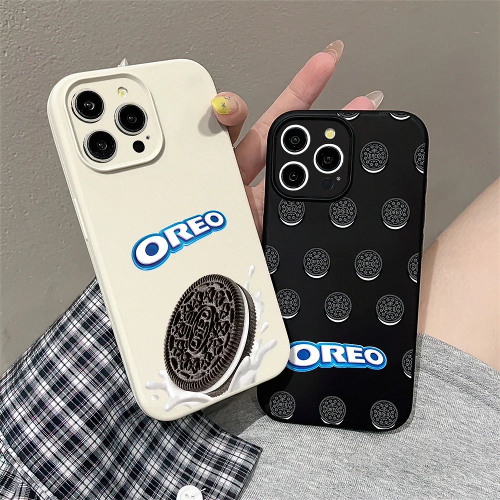 Funny O-Oreos For iPhone 16 15 14 13 12 11 Pro MAX Plus Liquid Silicone Velvet All-Inclusive Soft Phone Case