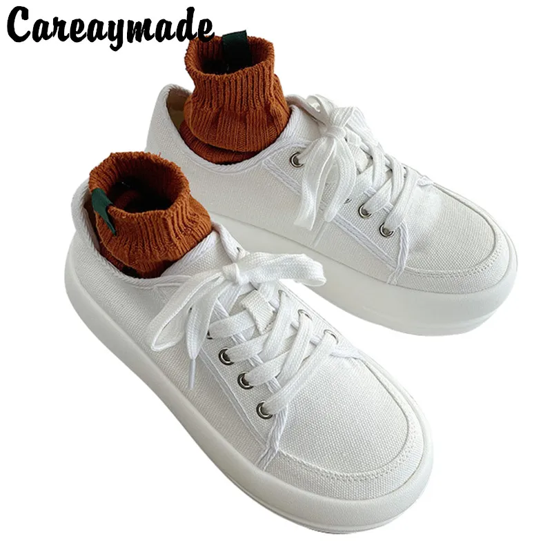 

Careaymade-Spring canvas shoes women's muffin shoes lace up college small white shoes casual single shoes Korean cloth shoes