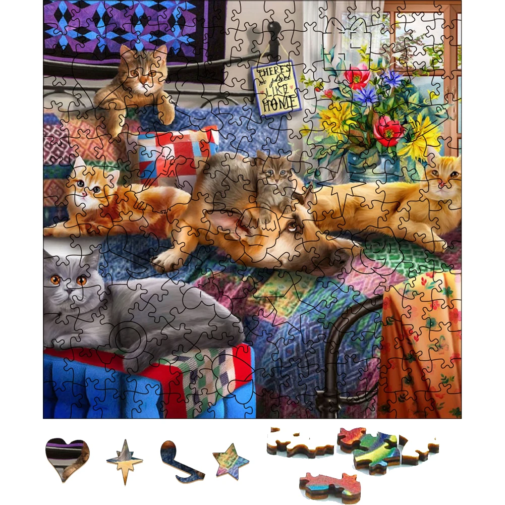 3D Wooden Puzzle Relaxing Dog And Cat Wood Puzzle Animals Cognitive Games Gift For Adults And Children Intelligence Puzzles Toys