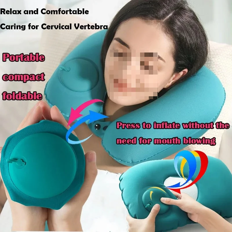 Flocking Inflatable Portable Neck Pillow That Can Be Stored And Self Filled Suitable For Outdoor Travel Business Trips camping