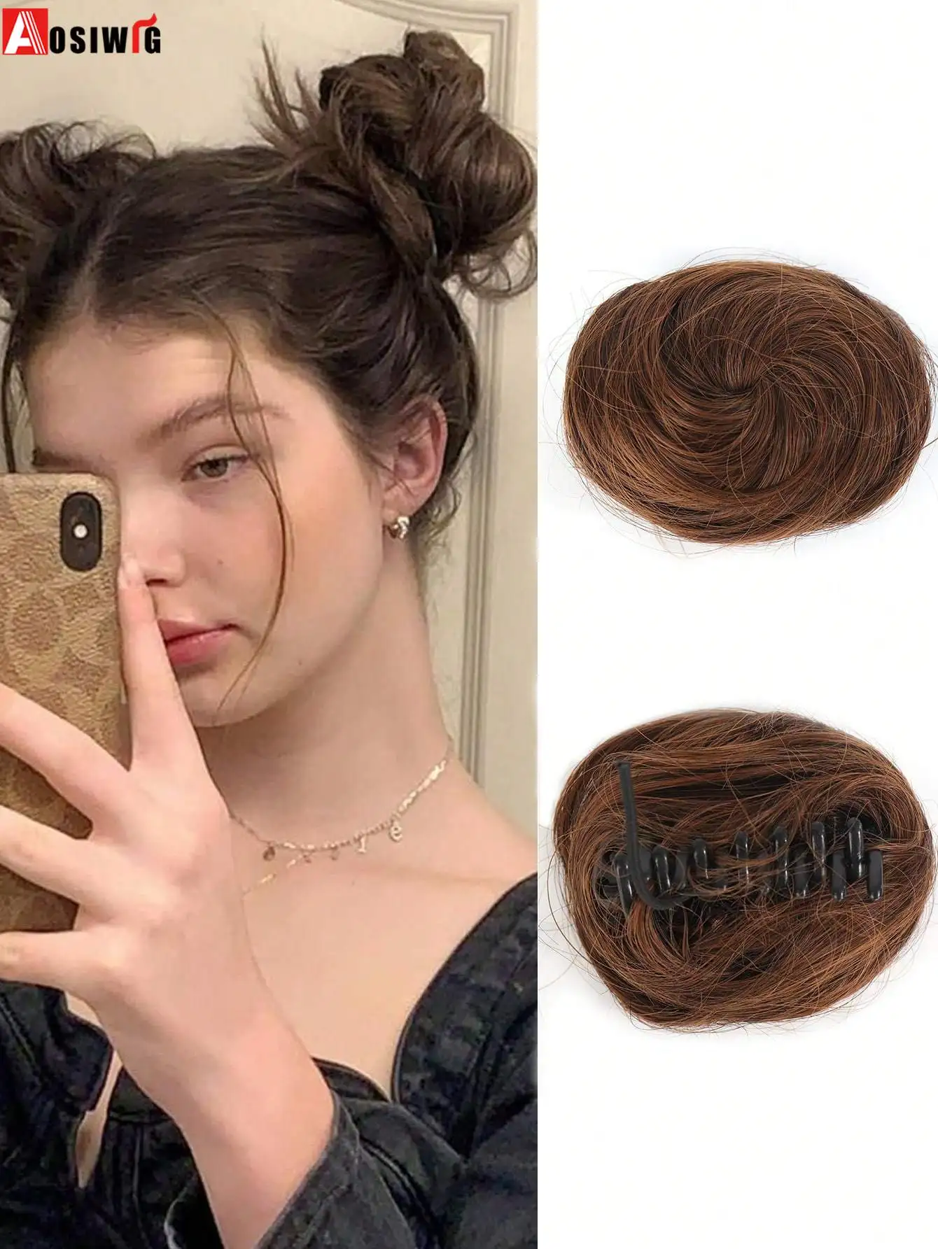 

Aosiwig Synthetic Curly Bun Messy Chignon Elastic Band Hair Bun Hairpiece Donut Rubber Fake Hair Claw Clip Ponytail For Women