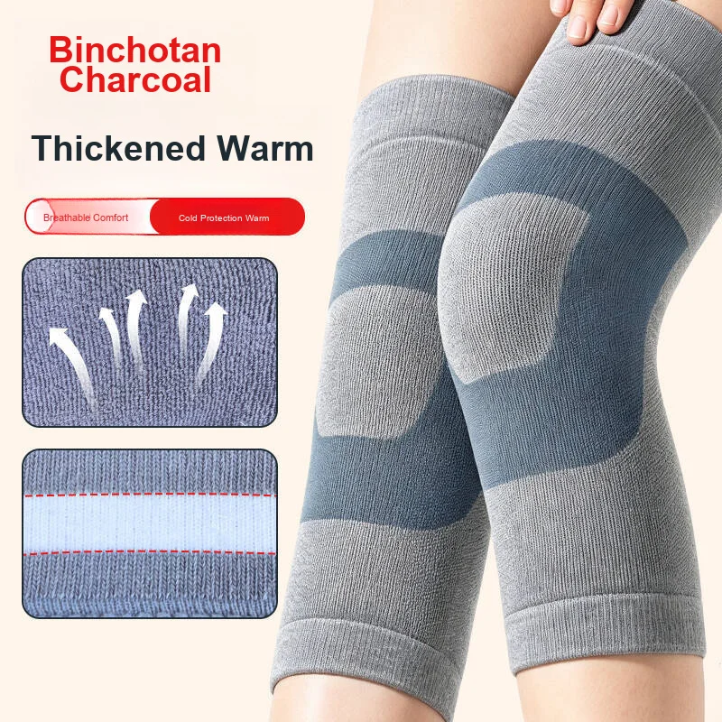 Bincho Charcoal Knee Pad Thickened Warm Cold Resistant Knitted 4-Way Stretch Compression Leg Sleeve for Autumn Winter