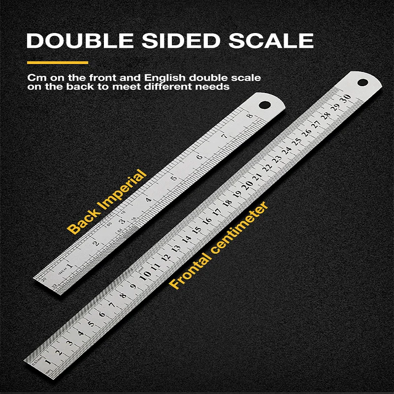 Règle droite en acier inoxydable, outil de mesure Instagram, échelle 0.7mm, 50cm et 0.5mm, 30cm, 20cm, 15cm