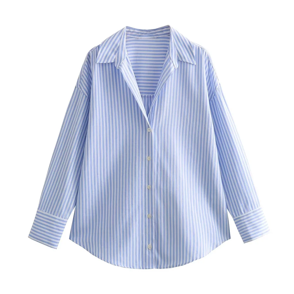 2024ZAR * Spring/Summer Hot Selling New Fashion Women\'s Wear with Loose and Versatile Cotton Stripe Oxford Shirt